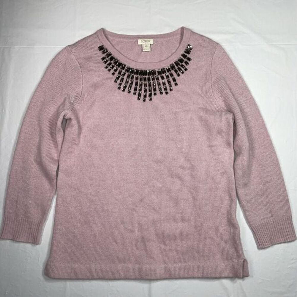 J. Crew Factory Wool Blend Knit Dusty Pink Jewel Accent Neckline Sweater XS